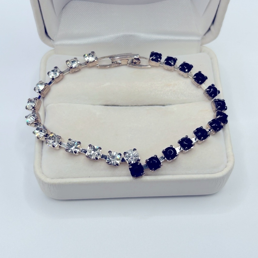 Crystal and Black Onyx Silver Tennis Bracelet​​​​​